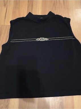 St John Sport  Mock-Neck Black Tank Top with Gold Chain Detail